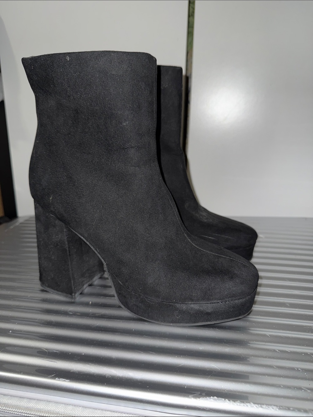 Women’s Black Suede Platform Ankle Boots - Sleek High Block Heel
